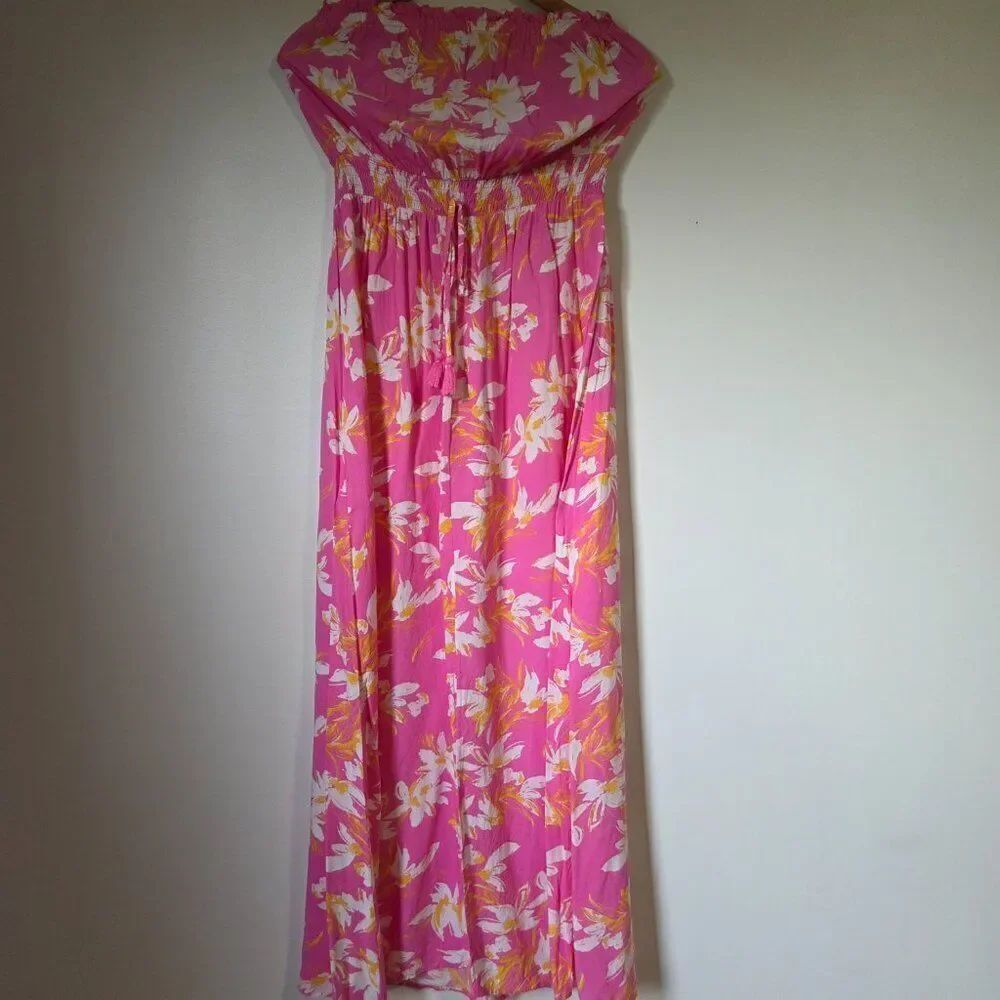 EUC LIKE NEW JESSICA SIMPSON PINK FLORAL SUMMER BANDEAU MAXI DRESS SIZE M